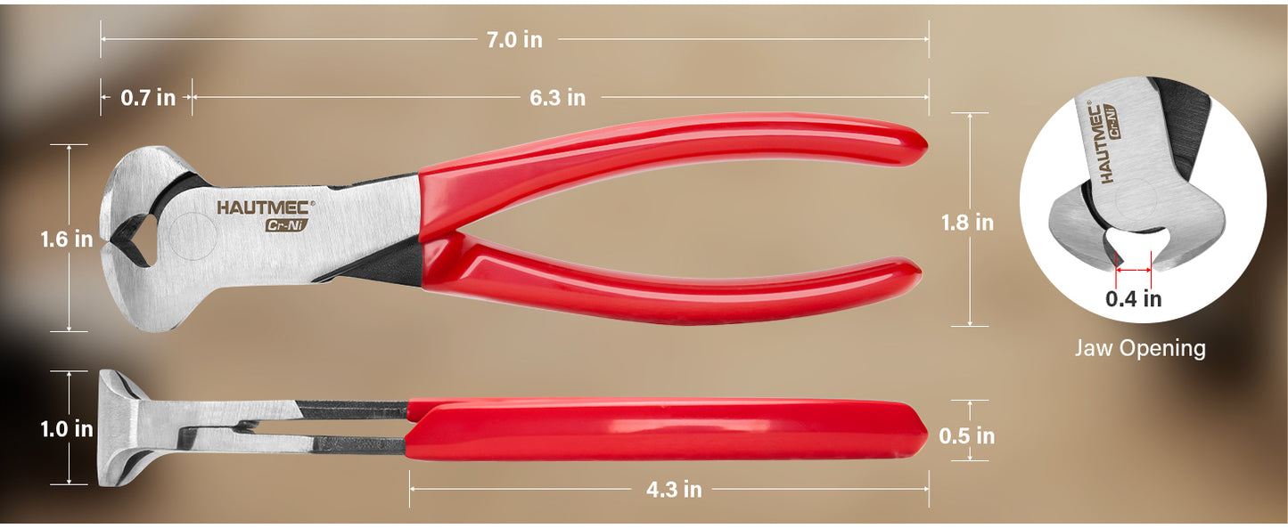 HAUTMEC 7 Inch Nail Puller Pliers Tool, CR-Ni Steel End Cutting Pliers with Non-Slip Grip, Nail Remover Tool with Polished Finish, End Cutting Nippers Tool for Pulling Nails and Wires HT0158-CP