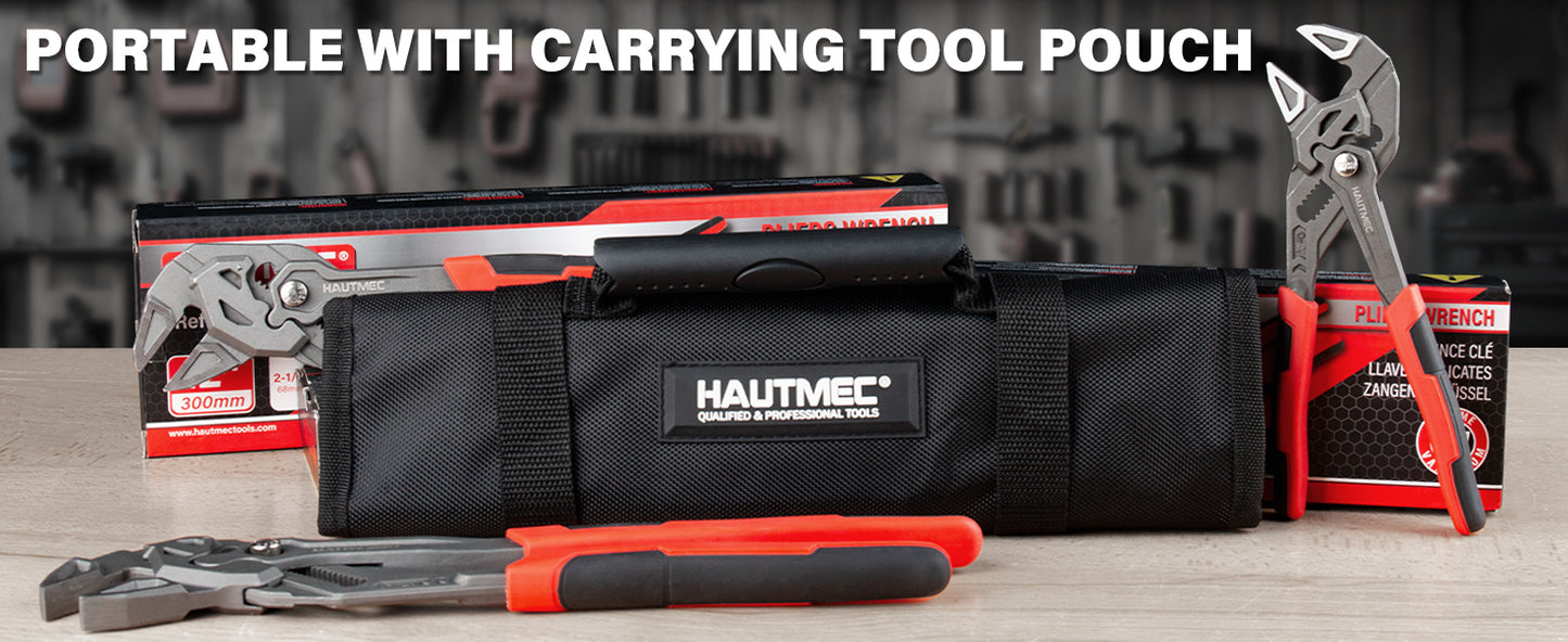 HAUTMEC 3PCS Adjustable Pliers Wrench Sets (7 10 12"), Smooth Jaw Parallel Pliers, Heat-Treated CR-V Steel & Phosphated Rust-Resistant, SAE/Metric Scale, Storage Belt Pouch for Professional & DIY HTAWH25026