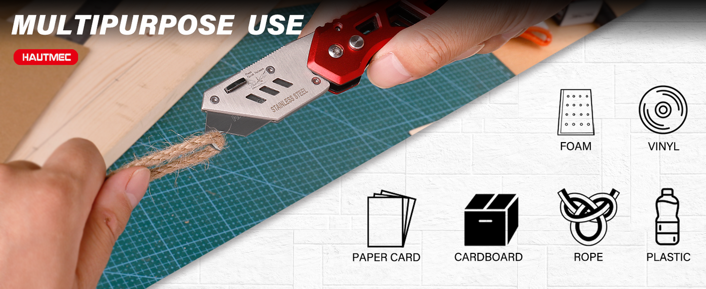 HAUTMEC Utility Knife Hook Blades, 10-Pack SK2H Steel Razor Blades with Innovative Safety Dispenser, Standard Size Replacement Blade for Heavy-duty Material Cutting – HTUBH25010