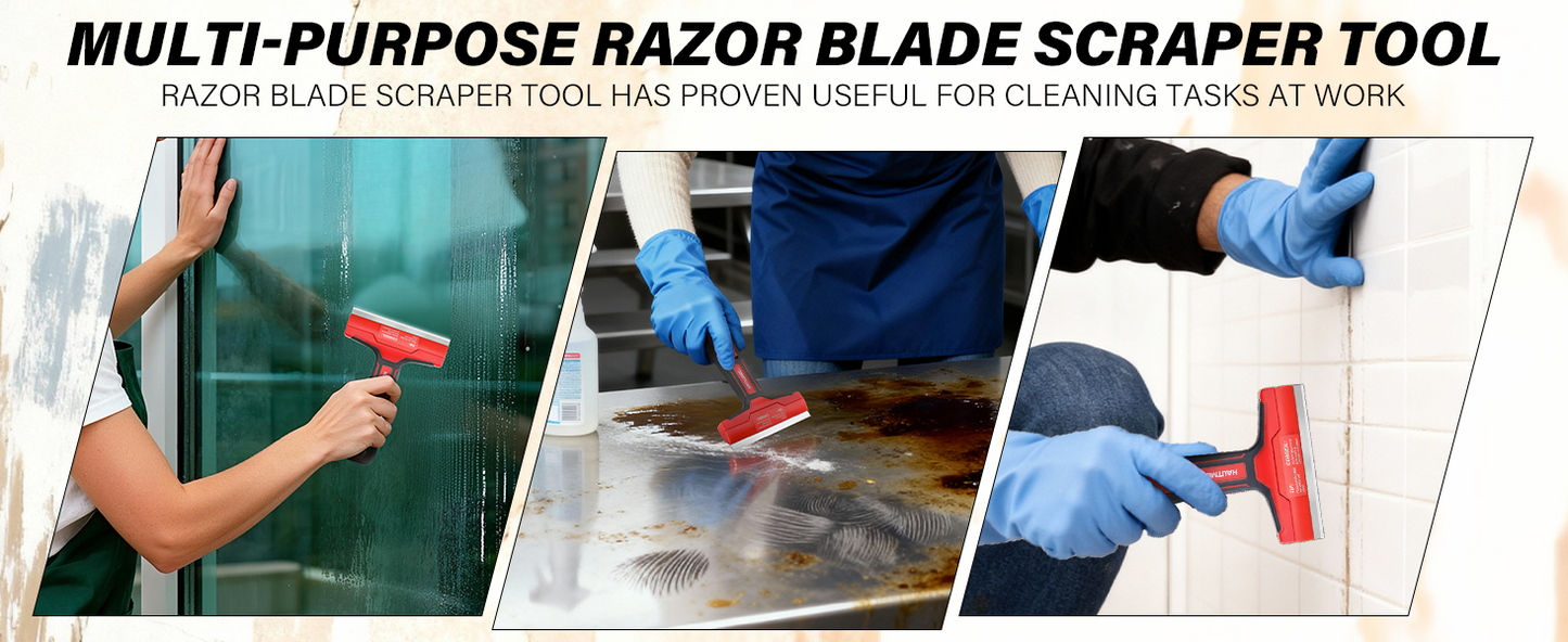 HAUTMEC Razor Blade Scraper Tool, 4" Wider Scraper Tool with 20 Extra Carbon Steel Blades, Razor Scraper for glass scraper, Adhesive, Label, Sticker from Window, Glass, Tile, Floor, Stove HTPBM25033