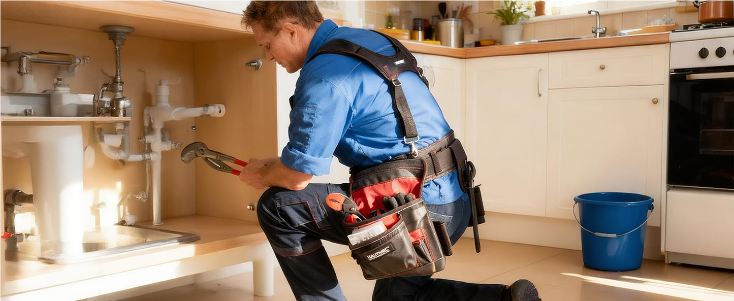 HAUTMEC Professional Tool Belt with Suspenders, 19 Pockets, Heavy-Duty 1680D Work Belt with Adjustable Padded Waist & Shoulder Support, Phone Pouch, Hammer & Tape Holder – HT0400