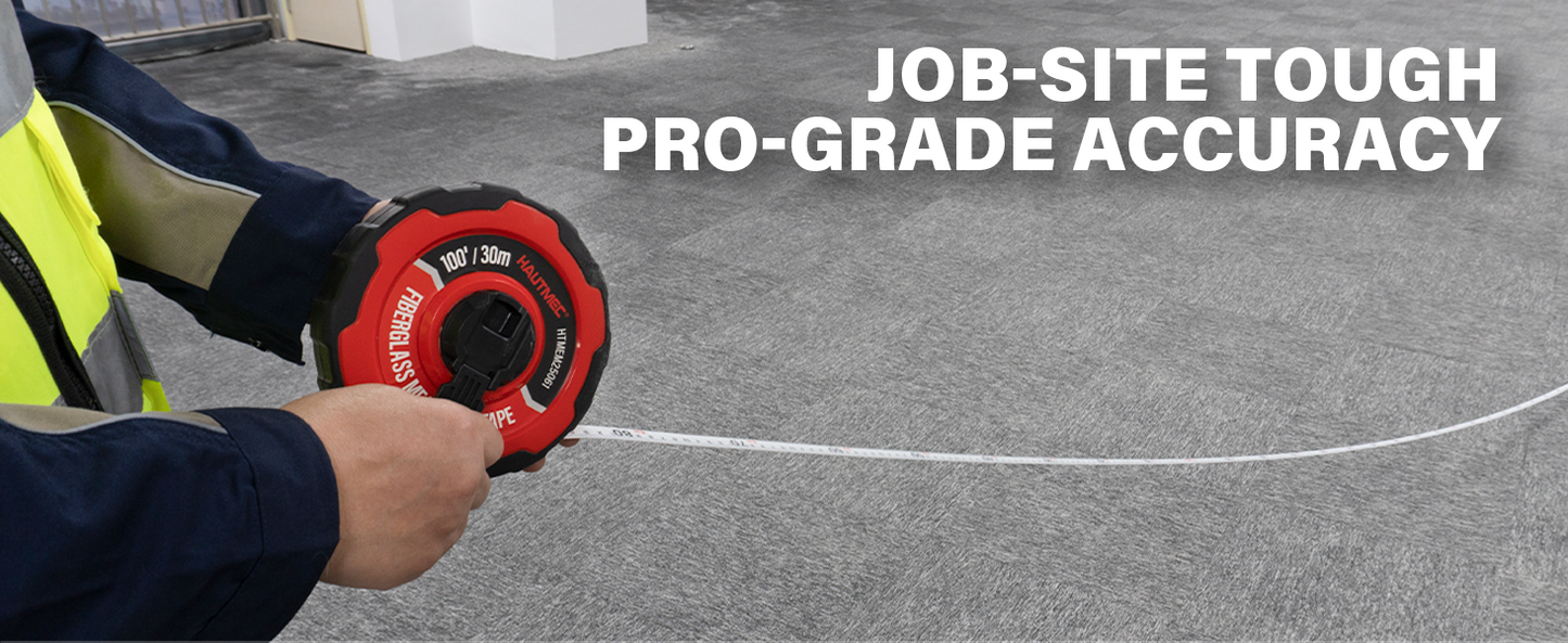 HAUTMEC Measuring Tape Long 100ft/30m Tape Measure Flexible Pvc Fiberglass Dual Inch/Metric, 3:1 Gear Ratio Speed Closed Reel Measure Tape,For Land Yard Distance Measurement, And Construction HTMEM25061