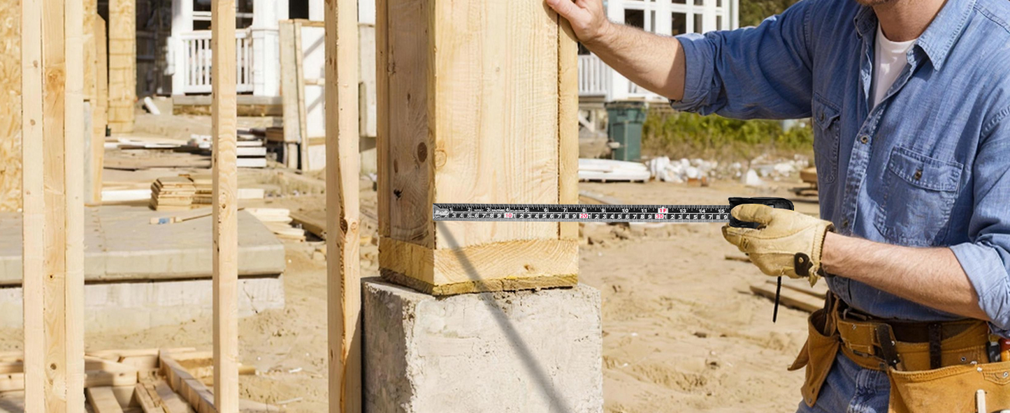 HAUTMEC Tape Measure 16ft/5m Dual Scale Metric Measuring Tape, Auto-Lock with Nylon Coated Blade & Rubber Case, for Construction, Woodworking, DIY HT0100