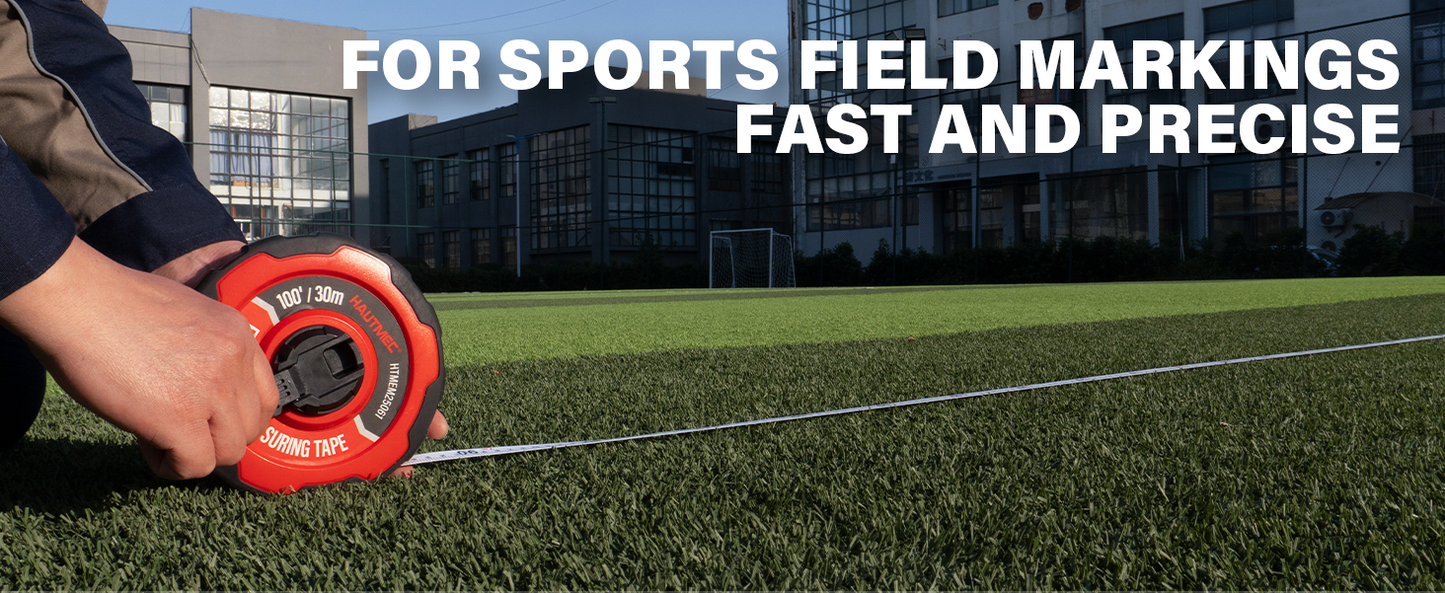 HAUTMEC Measuring Tape Long 100ft/30m Tape Measure Flexible Pvc Fiberglass Dual Inch/Metric, 3:1 Gear Ratio Speed Closed Reel Measure Tape,For Land Yard Distance Measurement, And Construction HTMEM25061