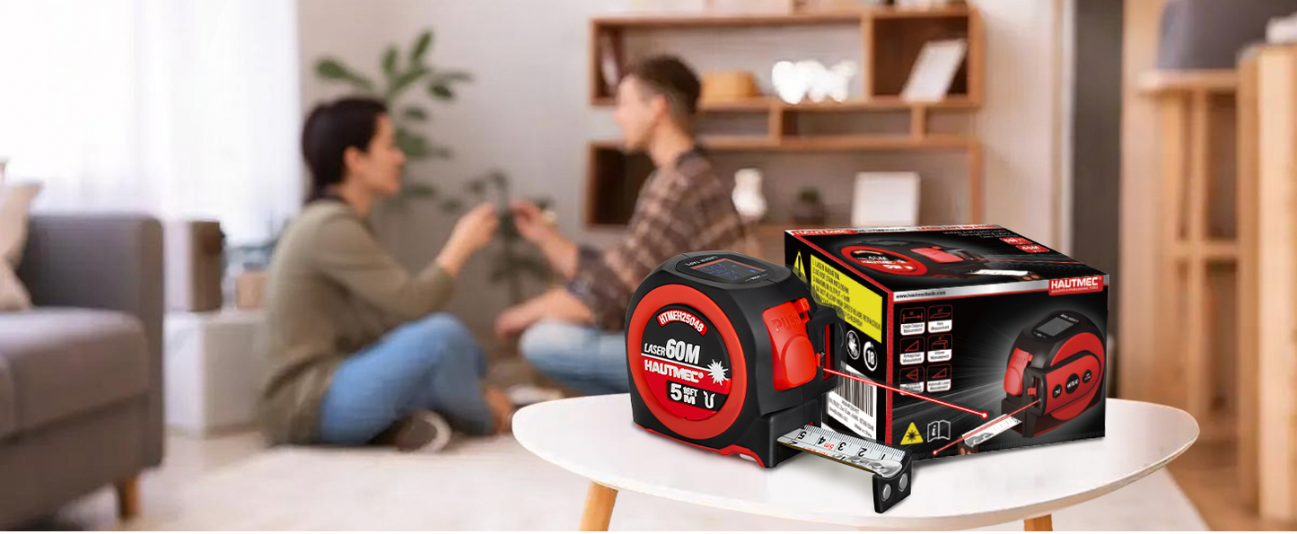 HAUTMEC 2 in 1 Digital Laser Tape Measure, 197ft/60m Digital Measuring Tape & 16ft/5m Auto Lock Tape Measure, Support to Pythagorean, Area, Volume Rechargeable, for Construction 25048