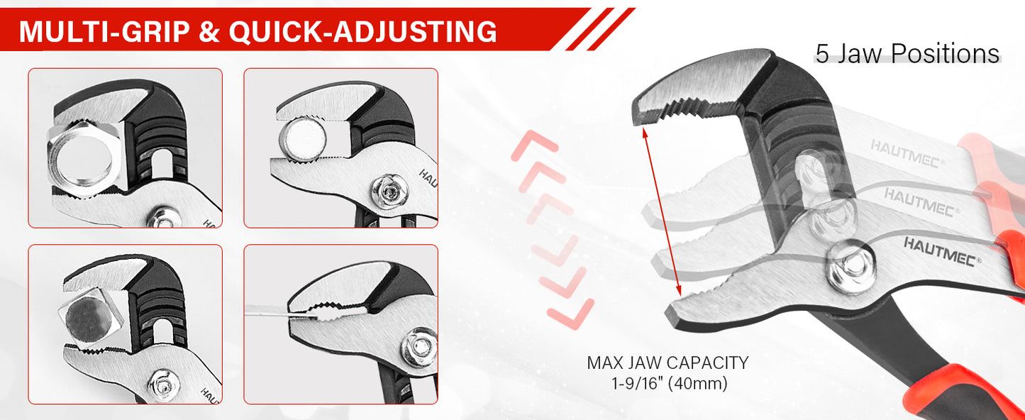 HAUTMEC 5-Piece Bi-Material Pliers Set, Including Slip-joint, Long Nose, Diagonal, Linesman, Groove Joint Pliers, Multi-Purpose for Repair, Home Maintenance, HTPTM25035