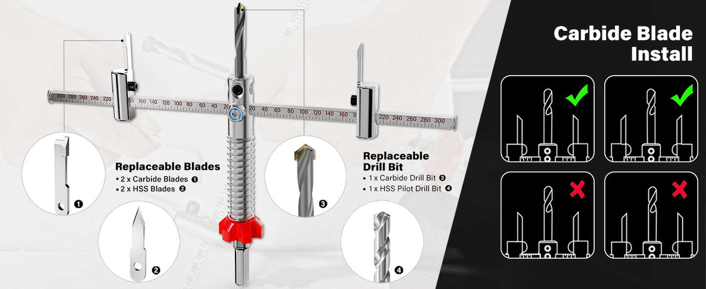 HAUTMEC Adjustable Hole Saw Cutter Kit, 1.6"–11.8"(40–300mm) Large Size, Heavy-Duty Bi-Metal Hole Cutter with PC Dust Shield, Adjustable Arbor & Pilot Bit for Wood, Plastic, Drywall – HTHOH25014
