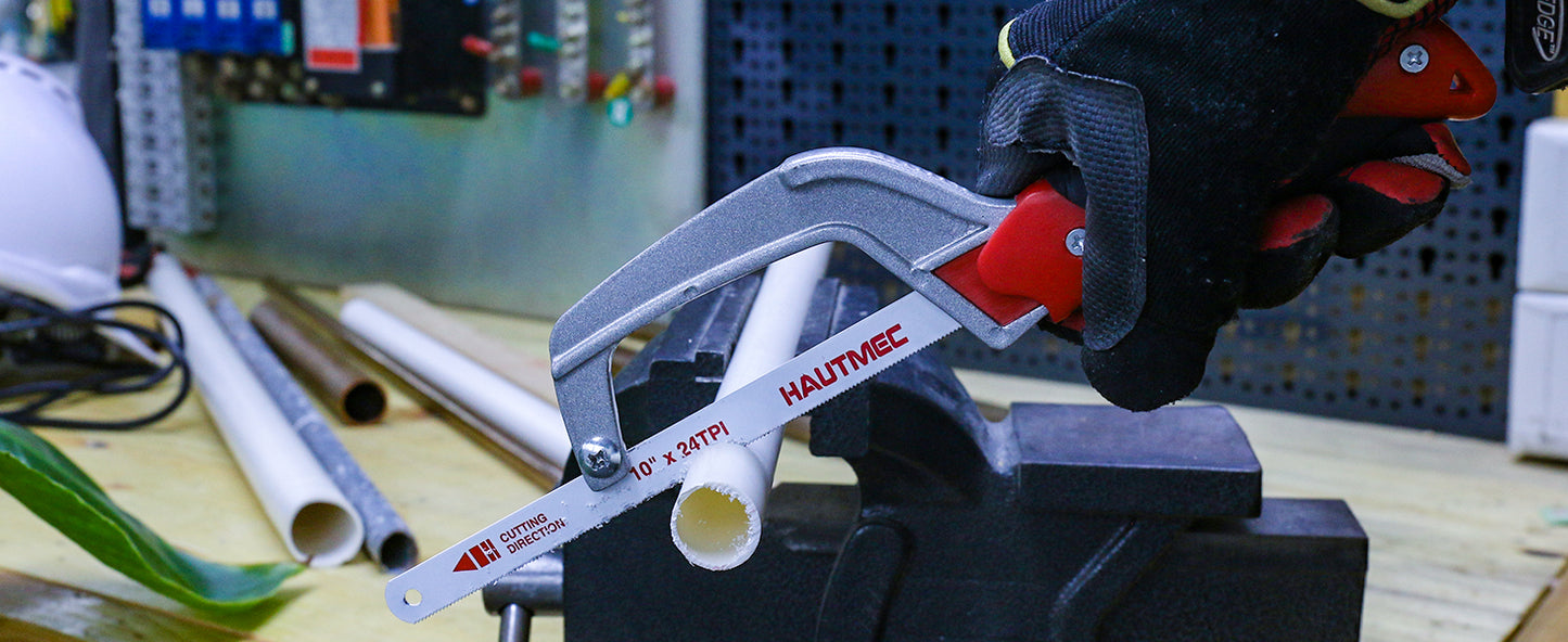 HAUTMEC Mini Hacksaw, Compact Hand Saw with 10" Bi-Metal HSS Blade, Lightweight Hack Saw for Metal Wood PVC, Especially Cuts In Tight Hard-Reach Spaces – HT0355