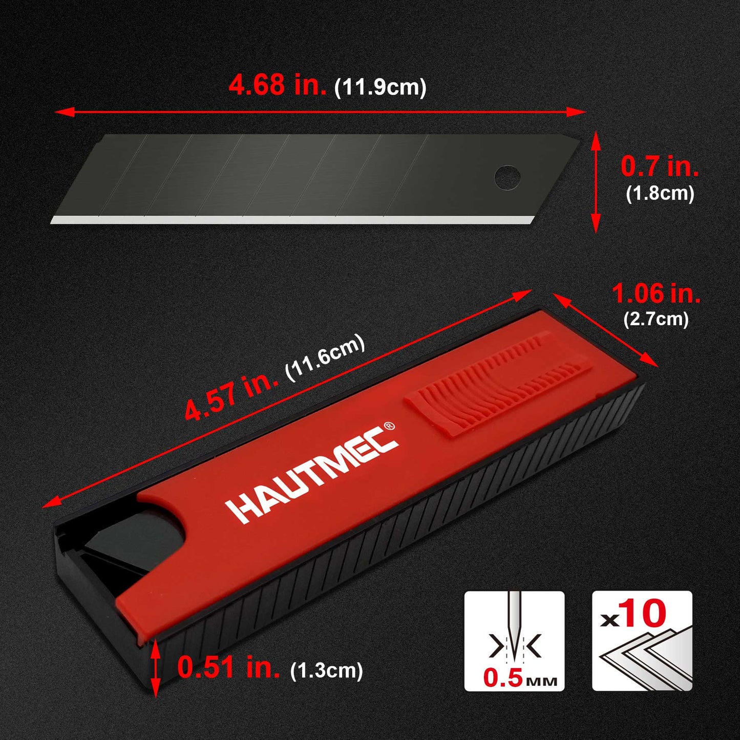 HAUTMEC 20PCS 18mm SK2H Ultra Sharp Snap Off Blades, Retractable Black Utility Knife Replacement Blades, Sharper SK2H Heavy Duty Blades, Creative Safety Box, for Box, Carpet, Rope HT0144-20PC