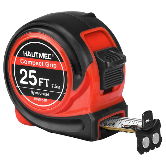 HAUTMEC Tape Measure 25Ft with Fraction 1/8,Double Side Metric and Inches Tape,Retractable Tape Measure,Magnetic Hook and Compact Case for Construction, Carpenter, Professionals HT0282-TM