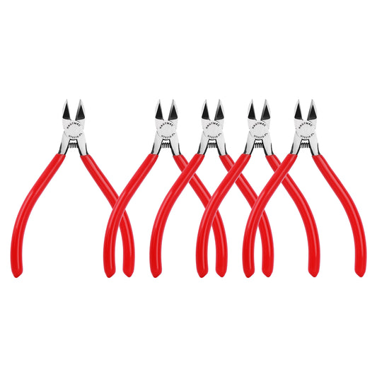 HAUTMEC 6" Flush Cut Pliers Ultra Sharp Wire Cutters 5PCS with Spring Loaded and Non-slip Grip, Ideal Wire Snips for Plastic, Soft Wire, Toy Model Kits, Jewelry Marking, Zip Ties, HT0318-5PC