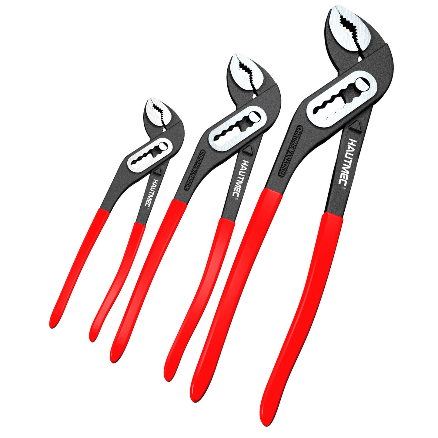 HAUTMEC Water Pump Pliers Set, Wider Opening,Groove Joint Pliers with Curved Jaw and Quick Adjustment Lock for Gripping,Repair,Nuts,Bolts, Pipe,12/10/7 Inch HT0323