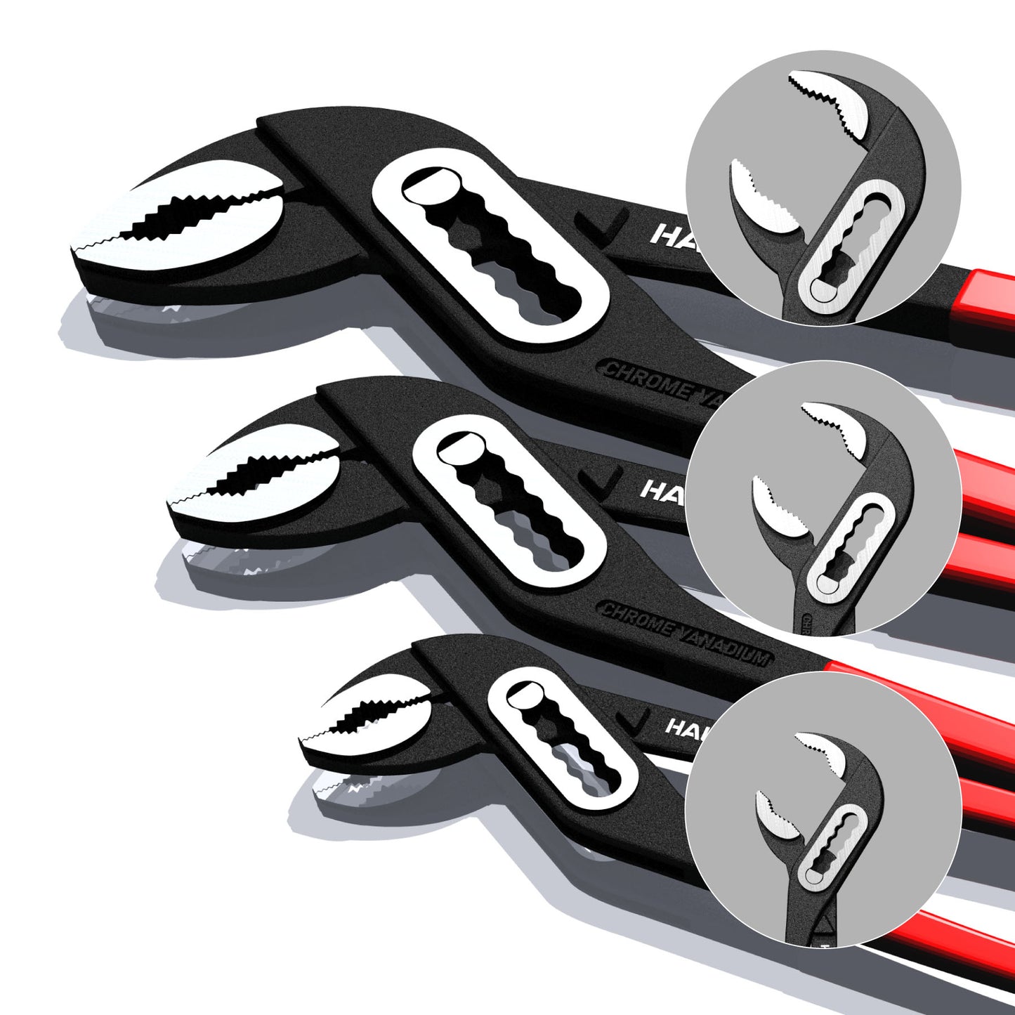 HAUTMEC Water Pump Pliers Set, Wider Opening,Groove Joint Pliers with Curved Jaw and Quick Adjustment Lock for Gripping,Repair,Nuts,Bolts, Pipe,12/10/7 Inch HT0323