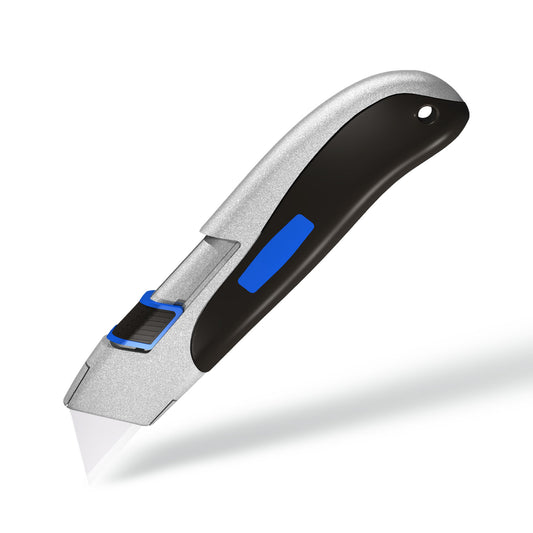 HAUTMEC Utility Knife Double Self Retraction Mechnism with Retractable Blade Heavy Duty Box Cutter with Zinc Alloy Body,Tool-free Blade Change,Premium High Safety HT0351-KN…