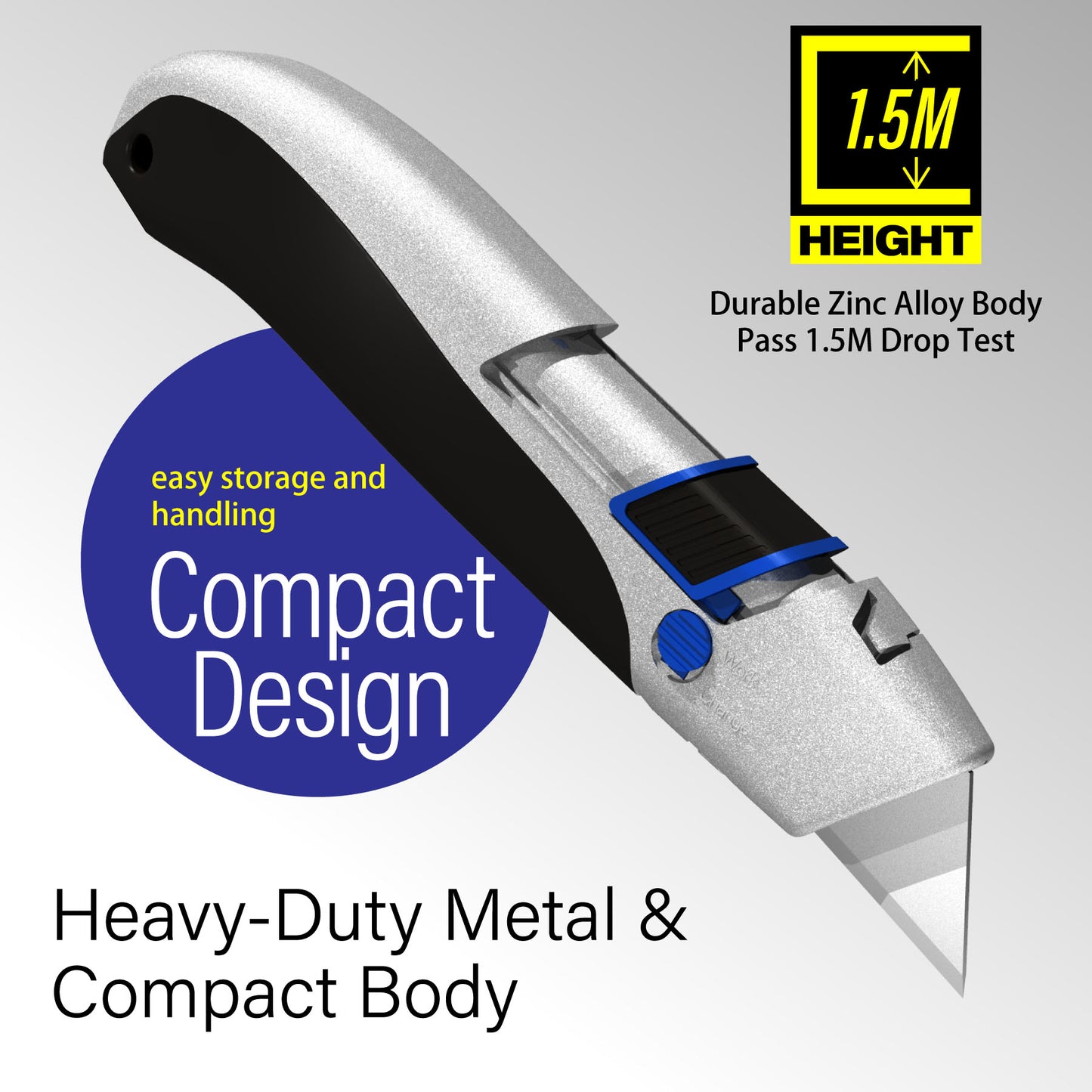 HAUTMEC Utility Knife Double Self Retraction Mechnism with Retractable Blade Heavy Duty Box Cutter with Zinc Alloy Body,Tool-free Blade Change,Premium High Safety HT0351-KN…