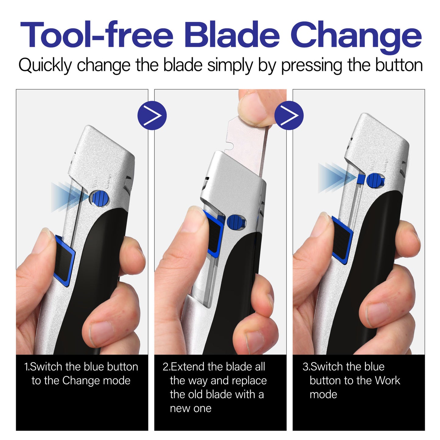 HAUTMEC Utility Knife Double Self Retraction Mechnism with Retractable Blade Heavy Duty Box Cutter with Zinc Alloy Body,Tool-free Blade Change,Premium High Safety HT0351-KN…