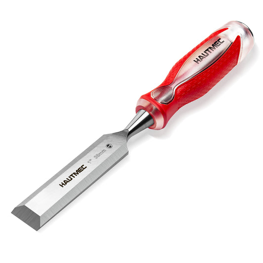 HAUTMEC 1" Wood Chisel for Woodworking & Carving. Drop-Forged CR-V Steel Beveled Edge Blade with Ergonomic Non-Slip Handle and Heavy-Duty Strike Cap – HT0362