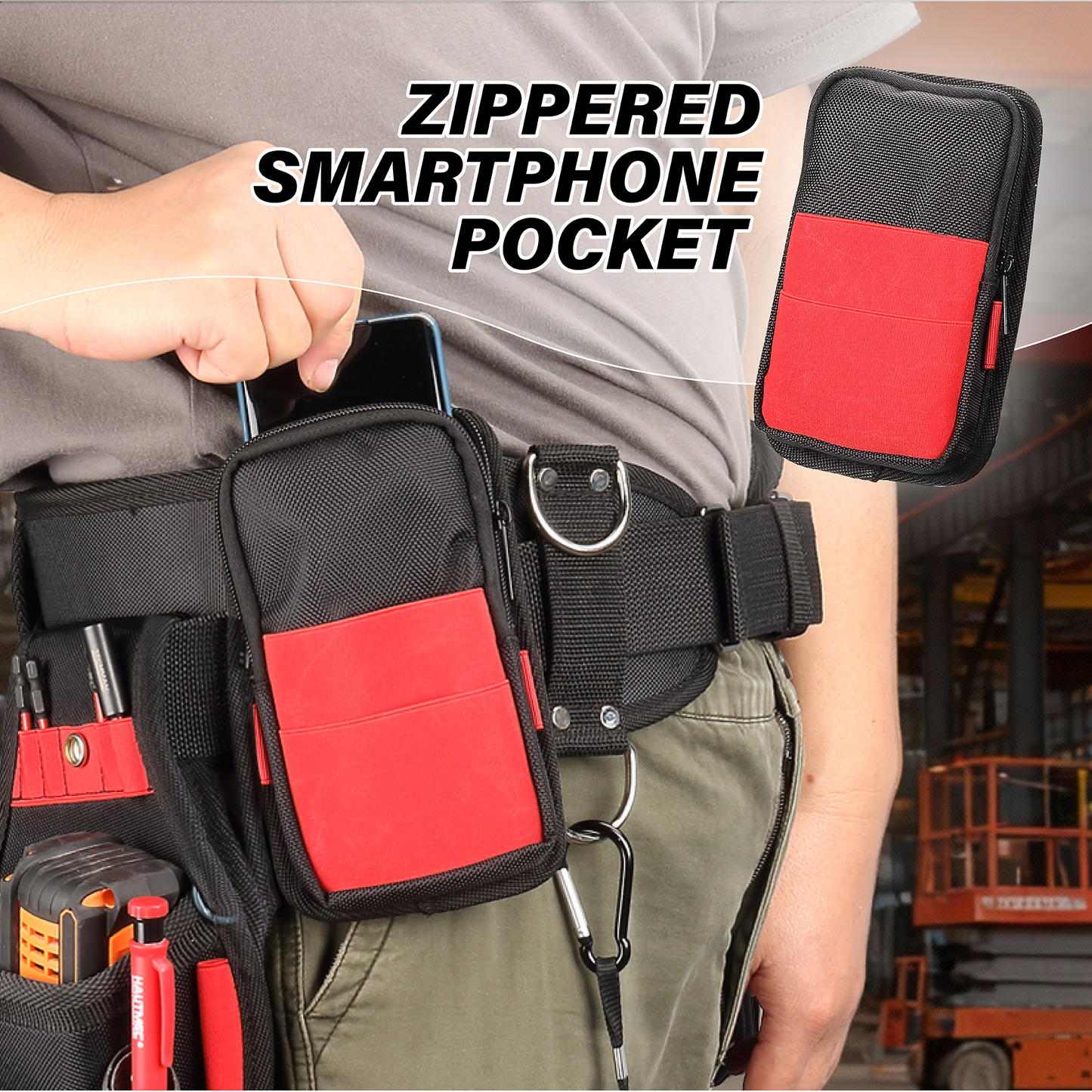 HAUTMEC 4-in-1 Heavy Duty Tool Belt Set with Leather Pockets, 1680D Polyester & EVA Reinforced Construction, 37 Pockets Organizer, Adjustable 35"-50" Belt – Fits Drill, Hammer, Phone & Measuring Tools – HT0409