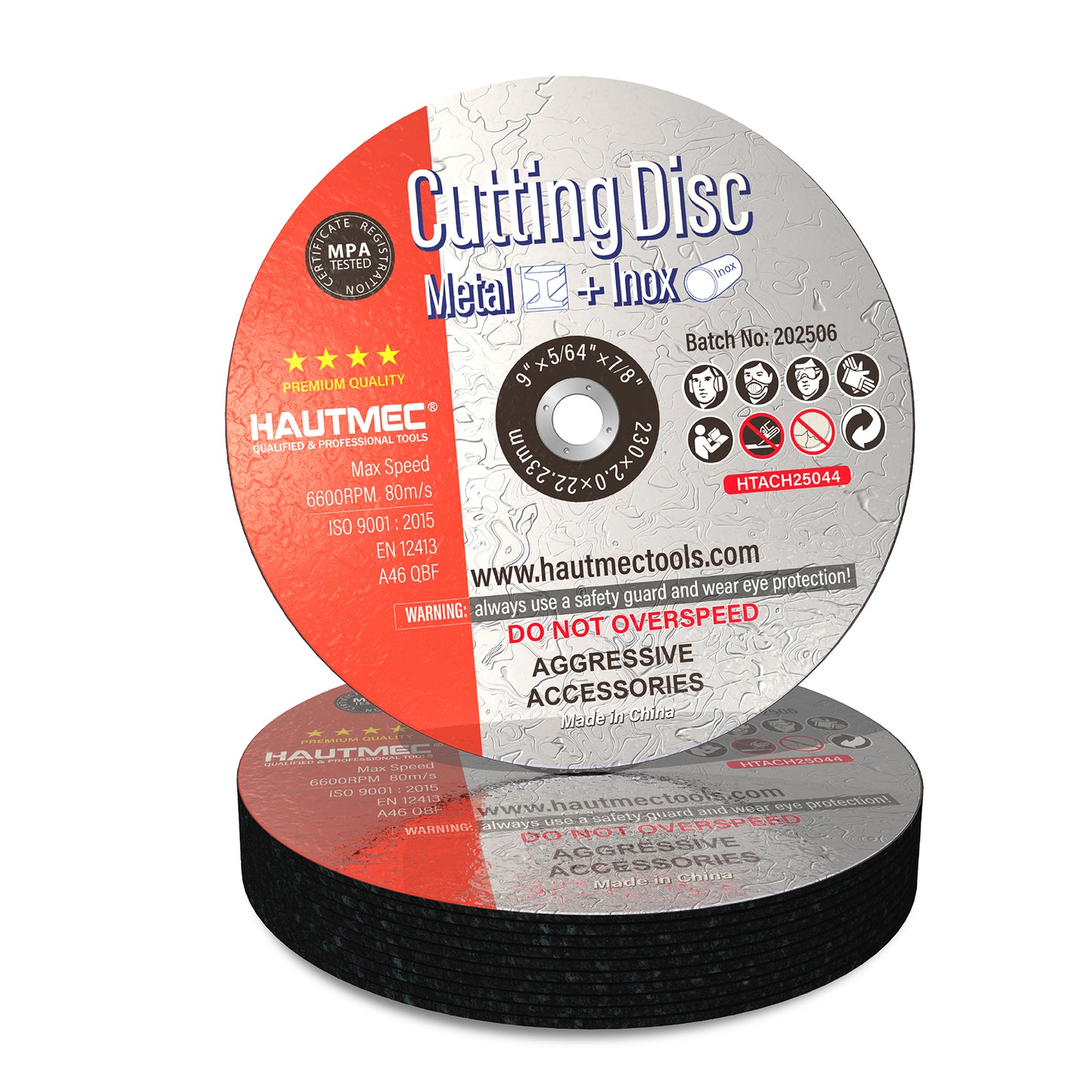 HAUTMEC Expert Grade Cut Off Wheels 9" x 5/64" x 7/8", 10 Pack Thin Grinding Disc for Cutting Metals/Iron Steel, General Purpose Cut Off Blade HTACH25044