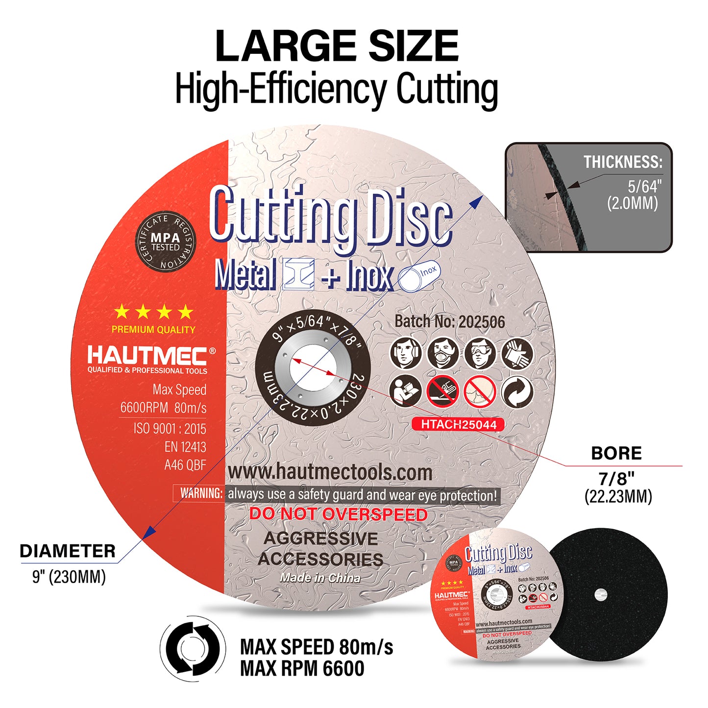 HAUTMEC Expert Grade Cut Off Wheels 9" x 5/64" x 7/8", 10 Pack Thin Grinding Disc for Cutting Metals/Iron Steel, General Purpose Cut Off Blade HTACH25044