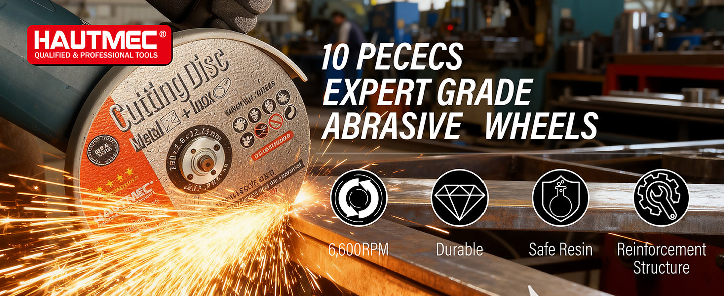 HAUTMEC Expert Grade Cut Off Wheels 9" x 5/64" x 7/8", 10 Pack Thin Grinding Disc for Cutting Metals/Iron Steel, General Purpose Cut Off Blade HTACH25044