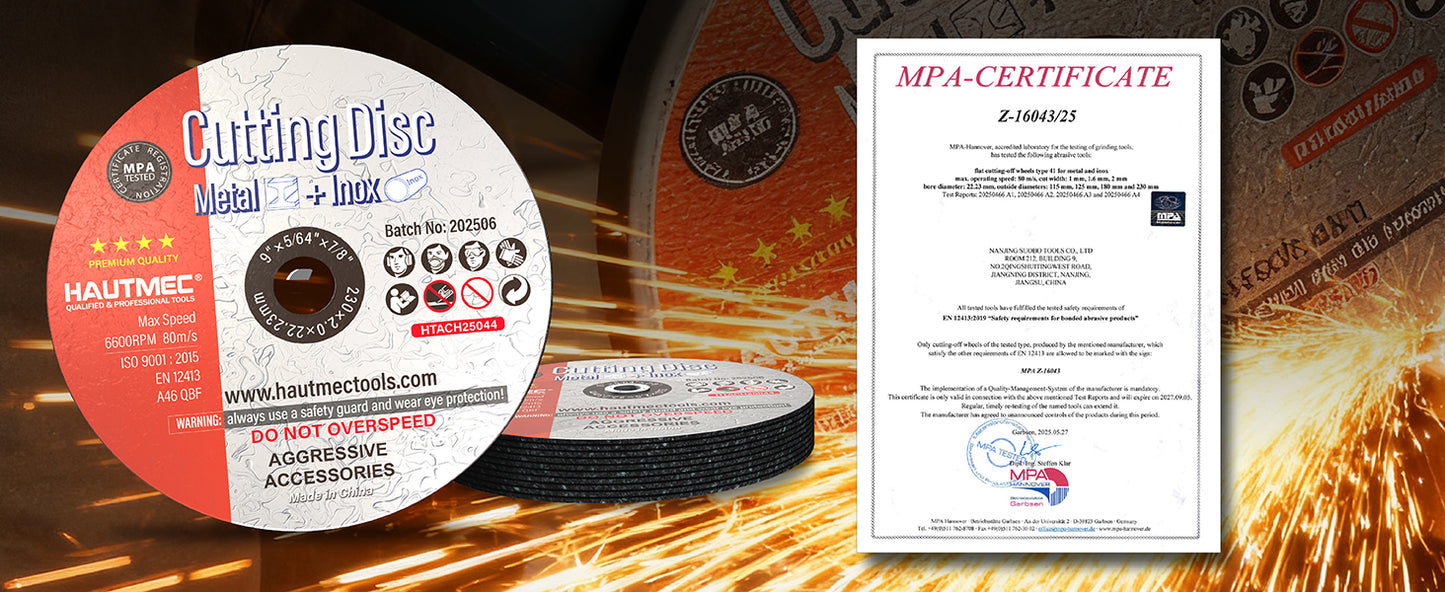 HAUTMEC Expert Grade Cut Off Wheels 9" x 5/64" x 7/8", 10 Pack Thin Grinding Disc for Cutting Metals/Iron Steel, General Purpose Cut Off Blade HTACH25044