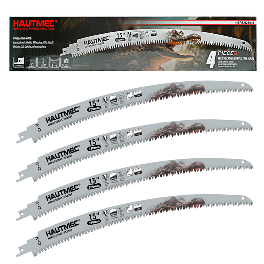 HAUTMEC 15 Inch Japanese Teeth Reciprocating Saw Blade, Cr-V Sawzall Blades with 6TPI Harden Teeth, Arc Edge Design, Medium Cut for for Tree Trimming, Wood, PVC Pipe Cutting, 4 Pack – HTRSH25045