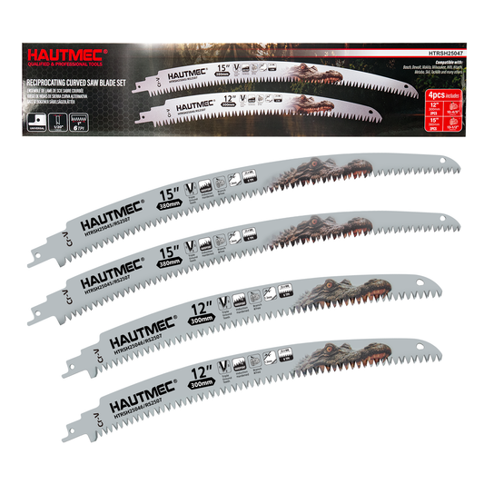 HAUTMEC 4 Pieces Japanese Teeth Reciprocating Saw Blades, Curved Blade with 6TPI Harden Teeth Medium Cut for for Tree Trimming, Wood/PVC Pipe Cutting, Cr-V Sabre Sawzall Blades, HTRSH25047