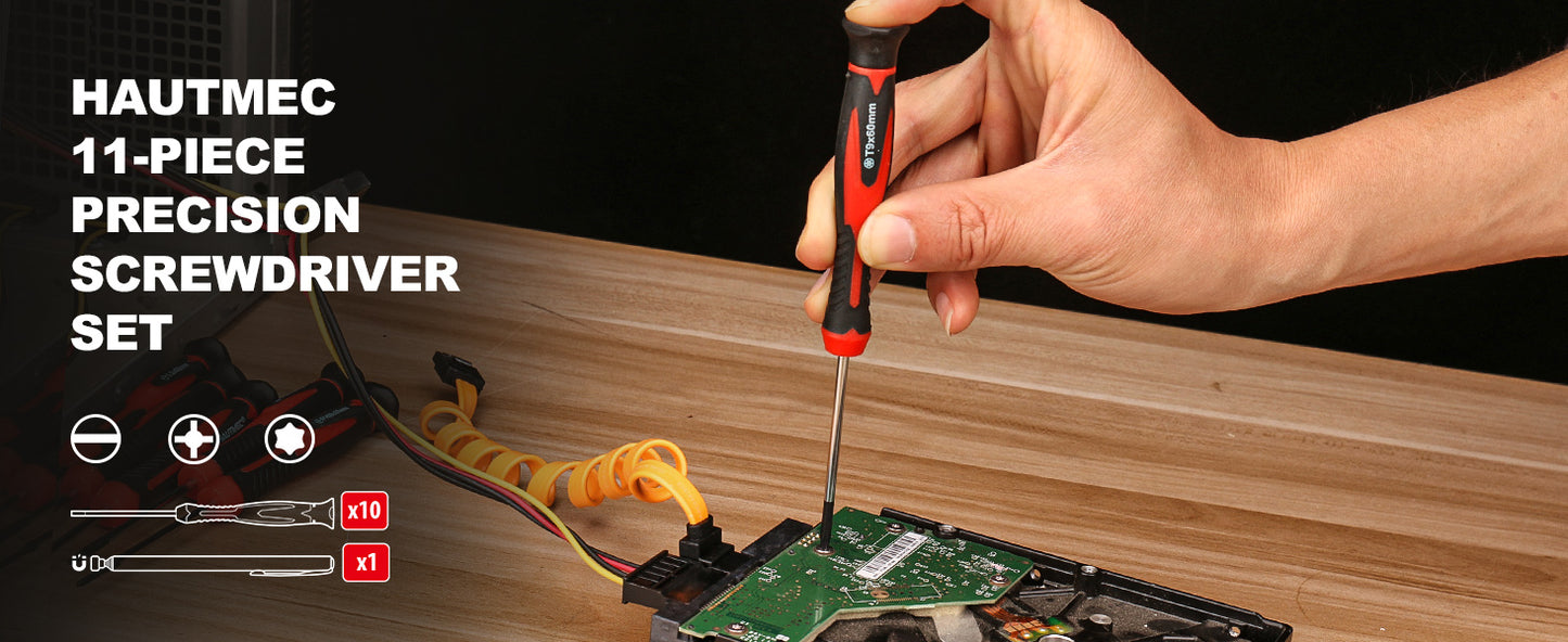 HAUTMEC 11-PCS Precision Mini Screwdriver Set with Telescoping Magnetic Pickup Tool, Phillips, Flat, Torx, Pouch, CRV Steel Shaft Magnetic Tiny Screwdriver Set for Eyeglass, Watch, Laptop, Phone, HT0421