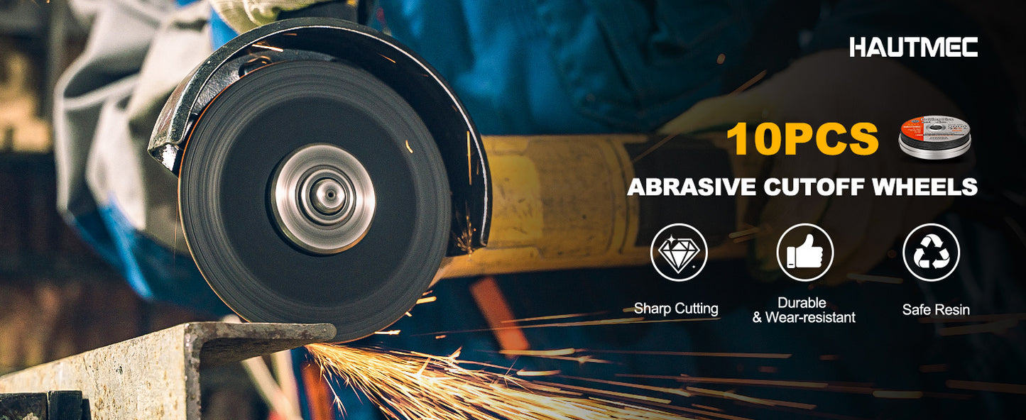 HAUTMEC Expert Grade Cut Off Wheels 125mm x 1.0mm x 22.23mm, Thin Grinding Disc for Cutting Metals, 10 Pack General Purpose Cut Off Blade for Most Angle Grinder - HT0431