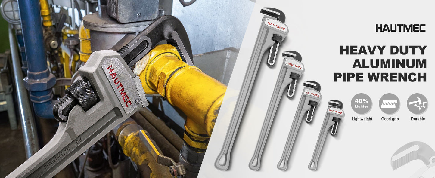 HAUTMEC 36 Inch Aluminum Straight Pipe Wrench, Heavy Duty Adjustable Plumbing Wrench, 4" Jaw Capacity, for Pipes, Tees, Ball Valves and Other Objects HT0188-PW