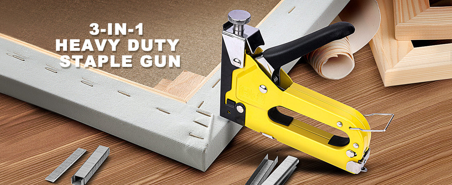 HAUTMEC 3-in-1 Heavy Duty Staple Gun Kit – Chromed Steel Upholstery Stapler with 600 Staples, Quick-Jam Clear, Adjustable Driving Force & Rapid Loading – HT0430