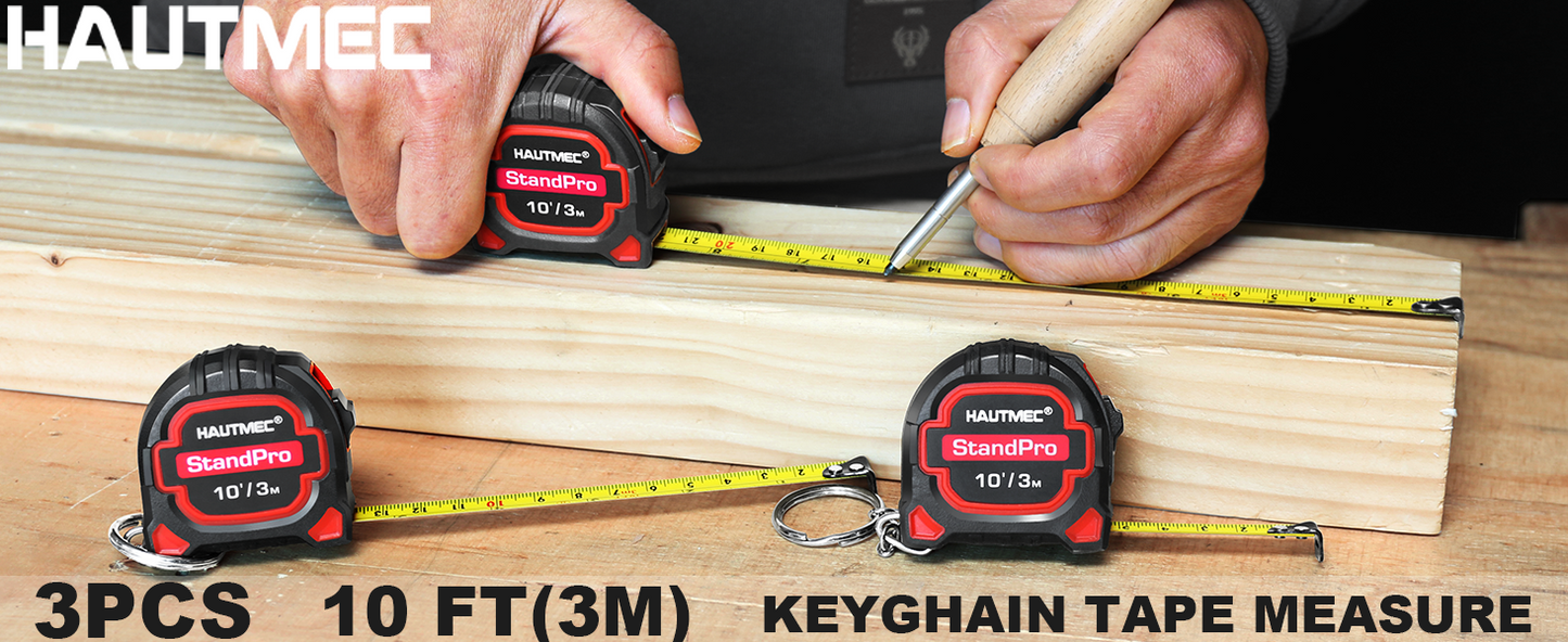 HAUTMEC 3 Pc Small Tape Measure, Mini Tape Measure, Keychain Tape Measure, Metric and Imperial Scales, Retractable Pocket Tape Measure Suitable for Homeowners, HT0252