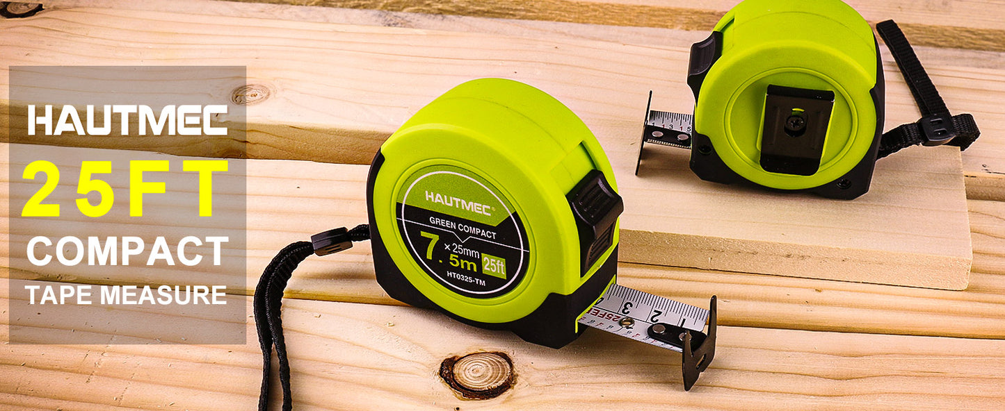 HAUTMEC 25ft/7.5M Tape Measure,Dual-Scale (Inches & CM) with Fractions 1/8 Retractable & Compact Measuring Tape,for Construction, Engineering,HT0325-3PC
