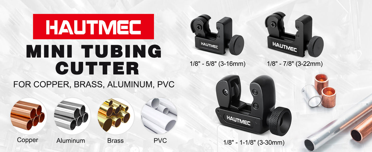 HAUTMEC Copper Pipe Cutter Tool 1/8" to 1-1/8" OD (3-30mm), Mini Copper Tubing Cutter Tool for PVC, Copper, Aluminum, and Thin Stainless Steel Tube HT0133-TC