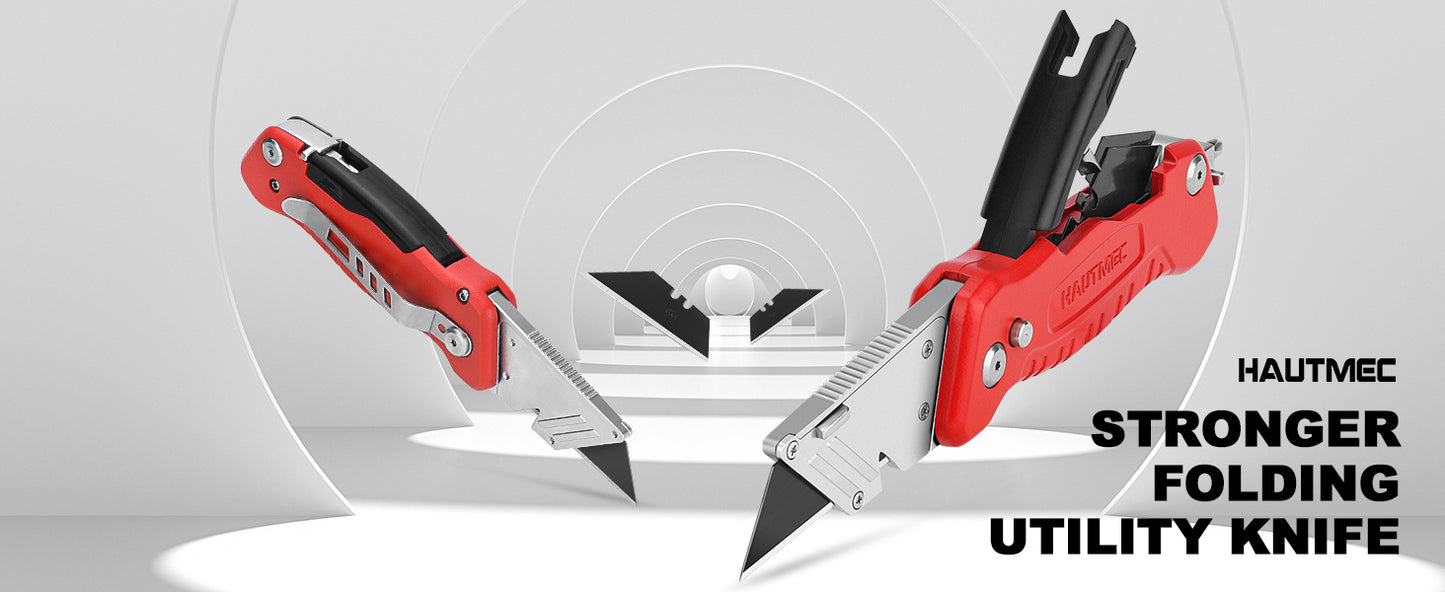 HAUTMEC Folding Utility Knife with Screwdriver, Heavy-Duty Aluminum Box Cutter with Quick-Change Blade, Wire Stripper, Blade Storage & Safety Lock, Multitool Work Knife for DIY & Jobsite - HT0294