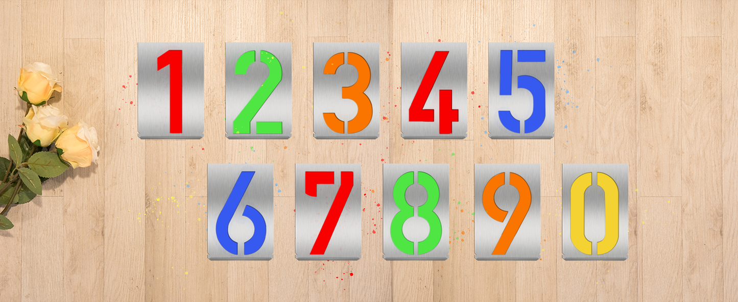 HAUTMEC Vintage Stainless Steel Numbers Stencils, 0 to 9 Stainless Steel Stencils & Holder, 10" (250mm) Numbers, Shop Stencil, Advertising Stencilling, Craft-Printing, Reusable HT0340