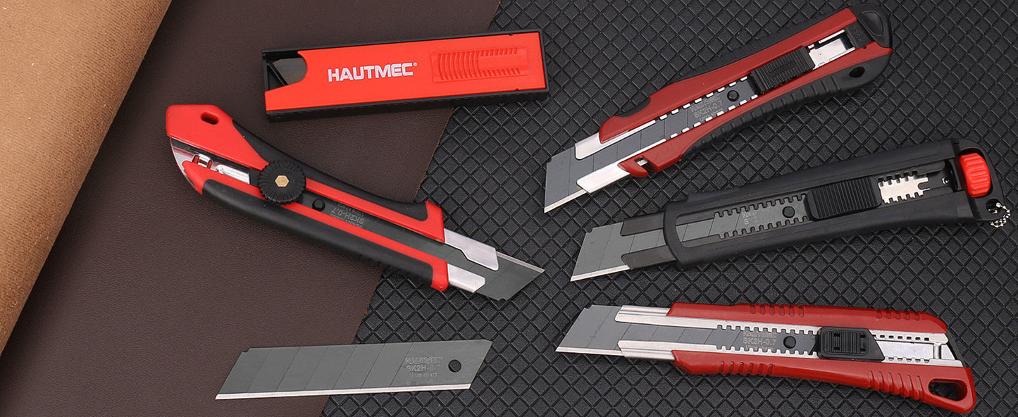 HAUTMEC 20PCS 25mm SK2H Ultra Sharp Snap Off Blades, Professional Retractable Utility Knife Replacement Blades 2 PACK, Creative Safety Box, for Industrial or Construction Applications HT0082-20PC