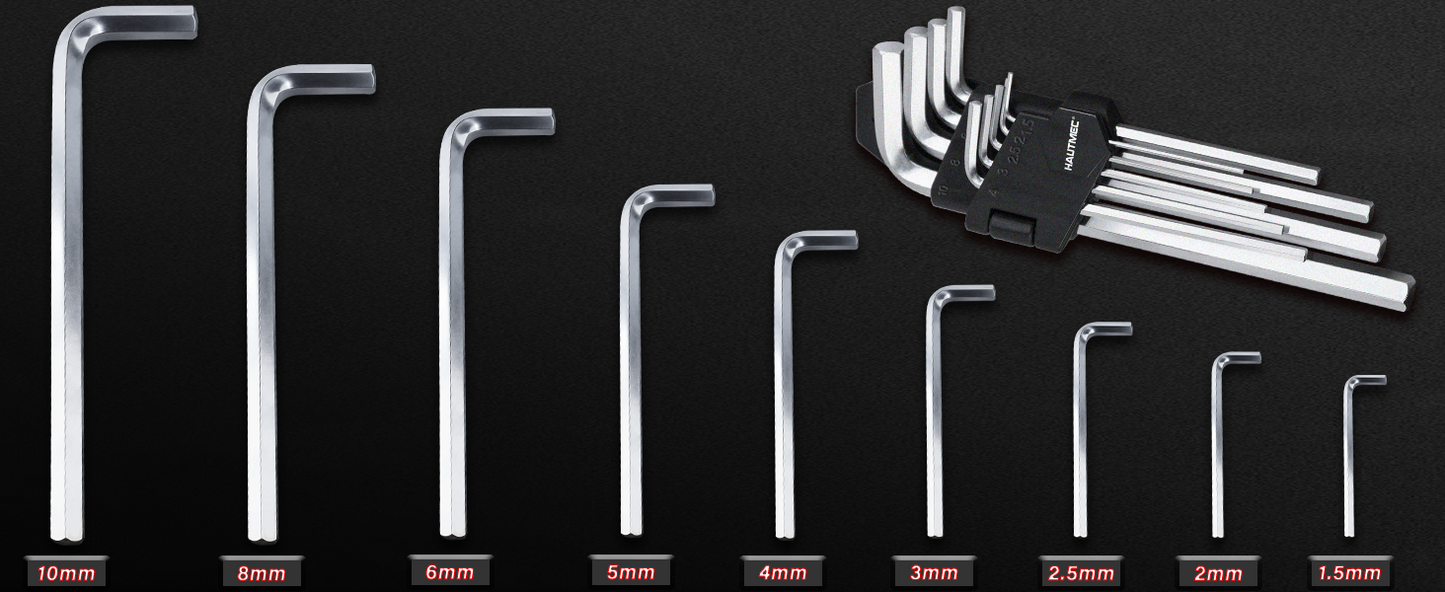 HAUTMEC 9-Piece Hex Key Allen Wrench Set, L Shape Metric Assortment, Chrome Vanadium Steel, Precise and Chamfered Tips, 1.5-10 mm, HT0221-SS