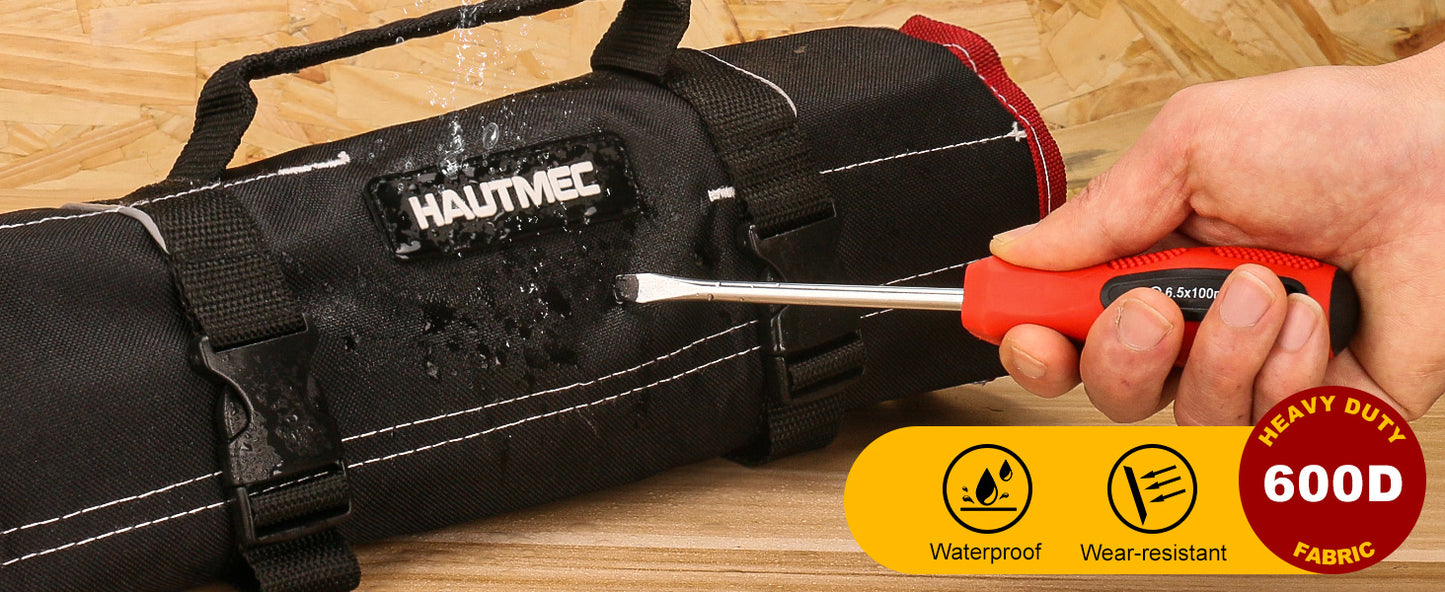 HAUTMEC 600D Tool Roll Bag, 32-Pocket Wrench Organizer, Multi-purpose Tool Roll Up Bag, Large Space Military Tool Bag HT0069-TB