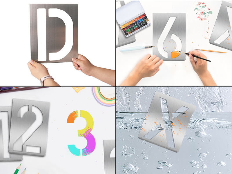 HAUTMEC 10 INCH (250mm) Vintage Stainless Steel Letters Stencils, A to Z 26PCS Stainless Steel Stencils & Holder,Shop Stencil, Advertising Stencilling, Craft-Printing, Reusable HT0333