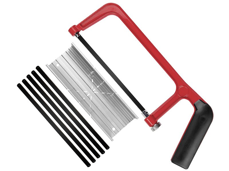 HAUTMEC 6inch Junior Hacksaw & Mitre Block Set Adjustable Angle Cutting Corner Saw with 5 Extra High-Carbon Steel Bi-Metal Blades HT0262-SA
