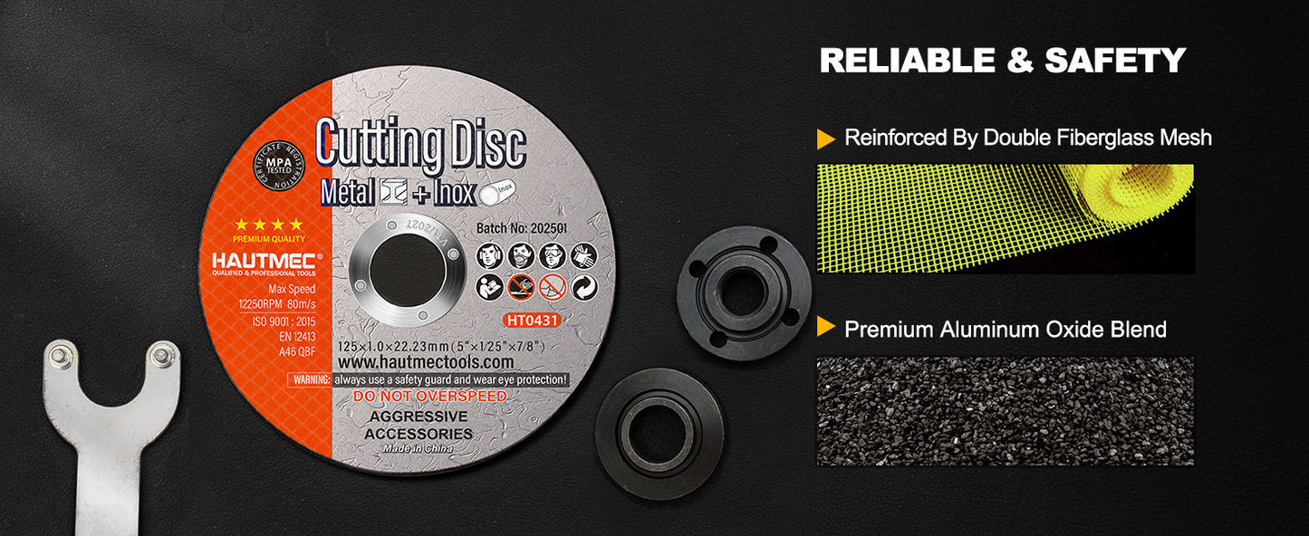 HAUTMEC Expert Grade Cut Off Wheels 125mm x 1.0mm x 22.23mm, Thin Grinding Disc for Cutting Metals, 10 Pack General Purpose Cut Off Blade for Most Angle Grinder - HT0431