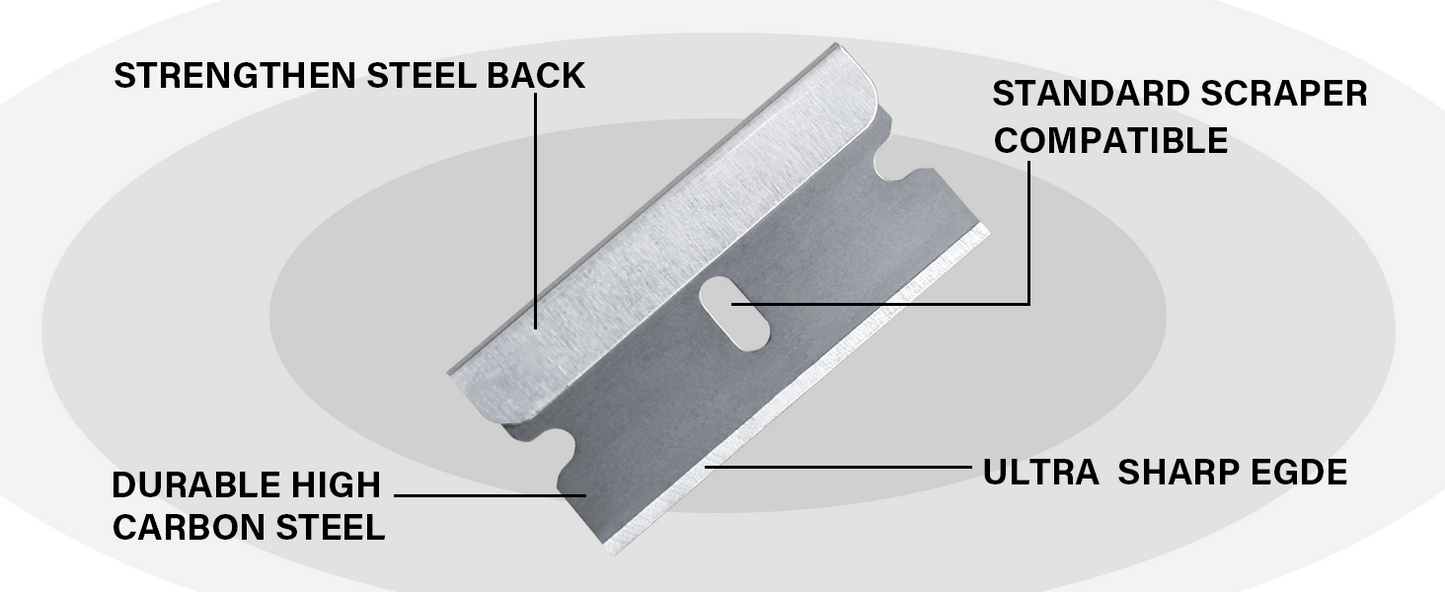 HAUTMEC 100 Pack Single Edge Razor Blades, Heavy Duty Edge Blades, Ultra Sharp, Rust-Resistant,Industrial & DIY Use, Fits most Standard Scraper & Utility Knife, for Removing Decals, Stickers HTPBM25029
