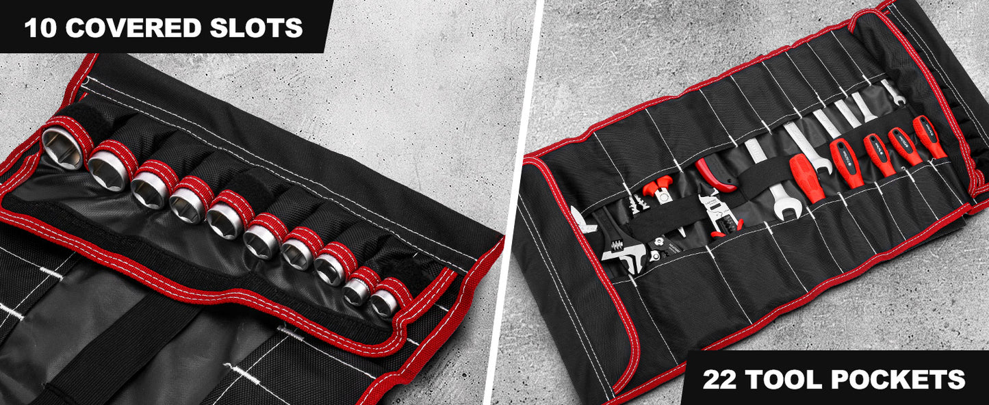 HAUTMEC 600D Tool Roll Bag, 32-Pocket Wrench Organizer, Multi-purpose Tool Roll Up Bag, Large Space Military Tool Bag HT0069-TB