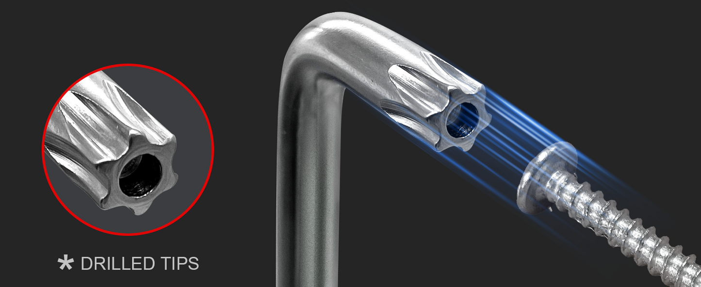 HAUTMEC Star Key Wrench Set, 9-Piece Torx Star Wrenches- Chrome Vanadium Steel and Drilled tips for Tamper Resistant Fasteners, HT0222-SS