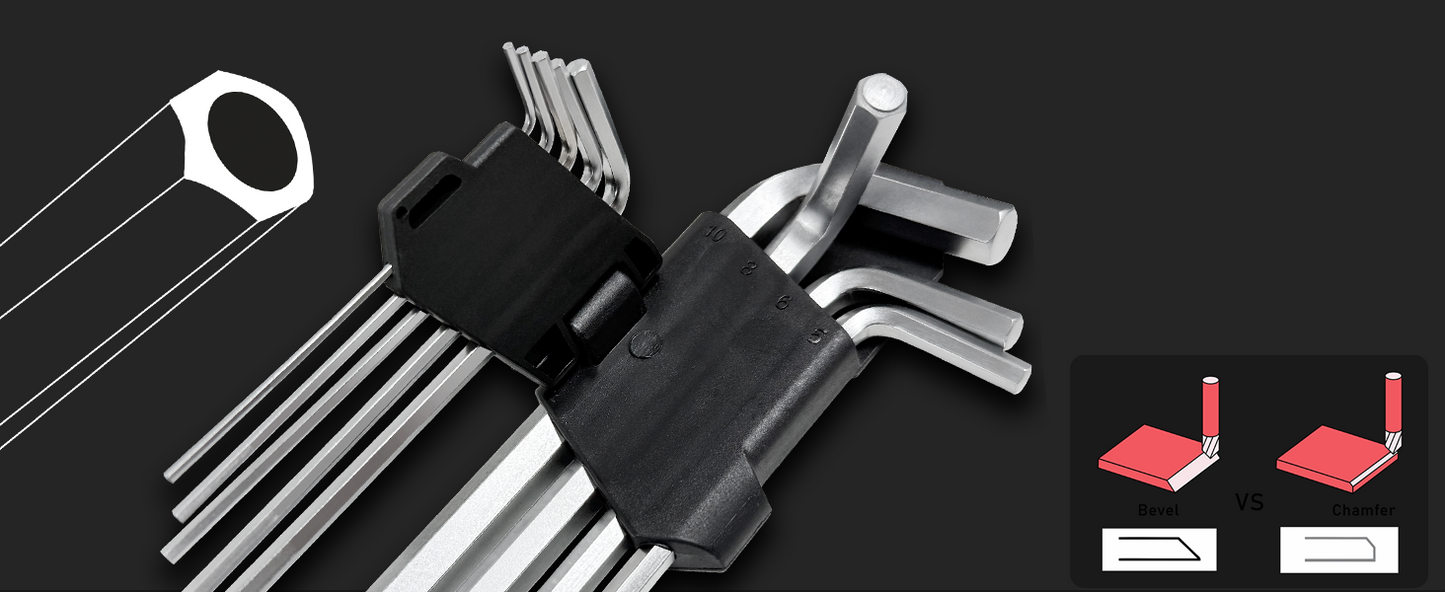 HAUTMEC 9-Piece Hex Key Allen Wrench Set, L Shape Metric Assortment, Chrome Vanadium Steel, Precise and Chamfered Tips, 1.5-10 mm, HT0221-SS