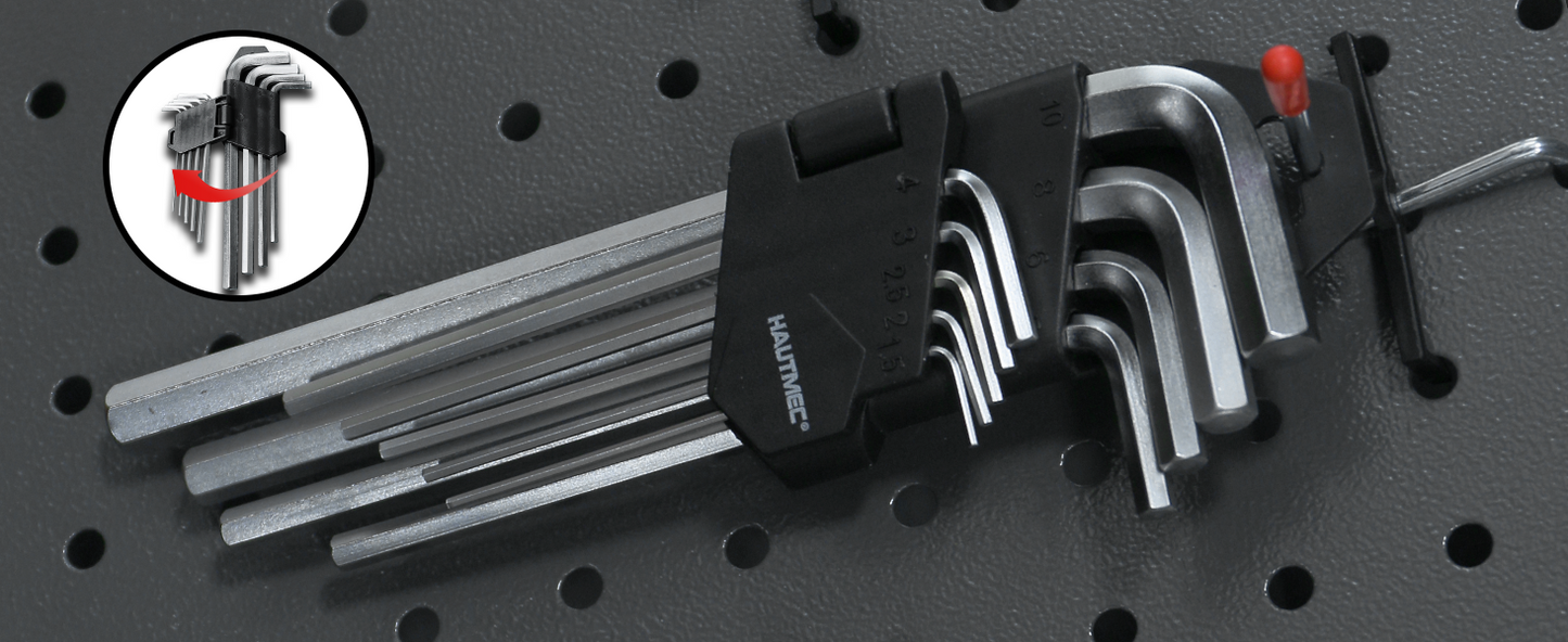 HAUTMEC 9-Piece Hex Key Allen Wrench Set, L Shape Metric Assortment, Chrome Vanadium Steel, Precise and Chamfered Tips, 1.5-10 mm, HT0221-SS