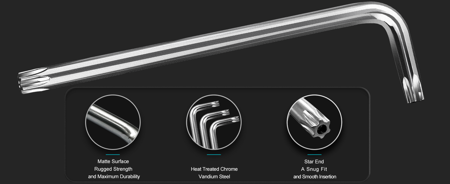 HAUTMEC Star Key Wrench Set, 9-Piece Torx Star Wrenches- Chrome Vanadium Steel and Drilled tips for Tamper Resistant Fasteners, HT0222-SS
