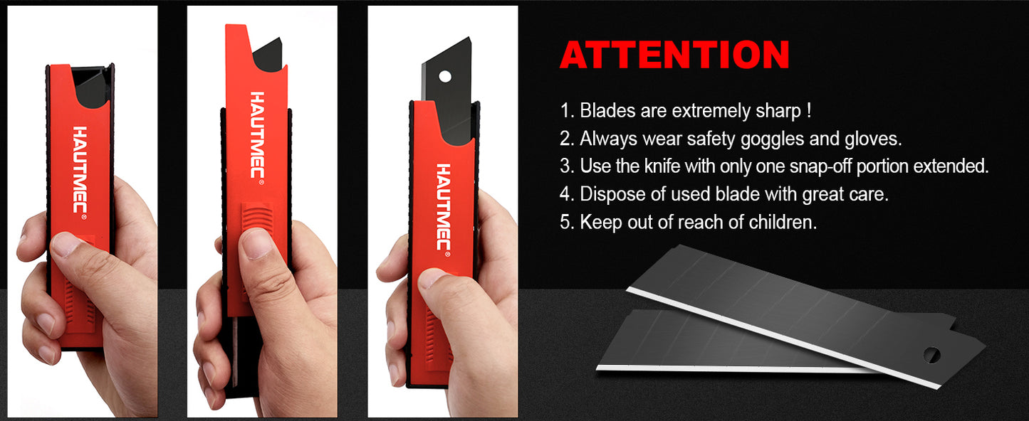 HAUTMEC 20PCS 25mm SK2H Ultra Sharp Snap Off Blades, Professional Retractable Utility Knife Replacement Blades 2 PACK, Creative Safety Box, for Industrial or Construction Applications HT0082-20PC